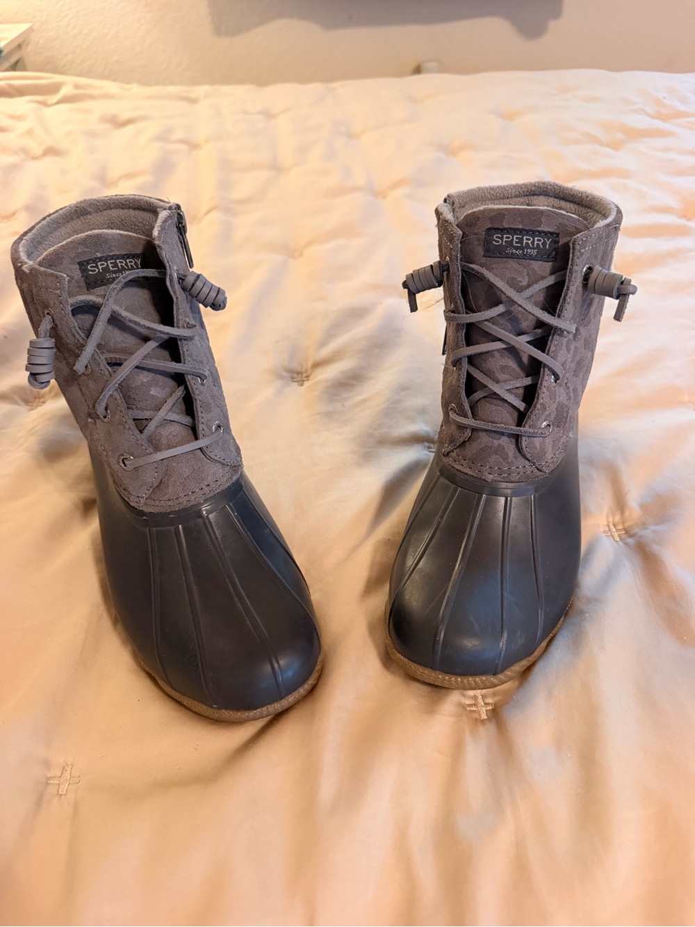 Sperry Gray and Dark Gray Women's Waterproof Duck Boots